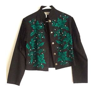 Vintage Retro Festive Holiday Fringe Jacket Leaves